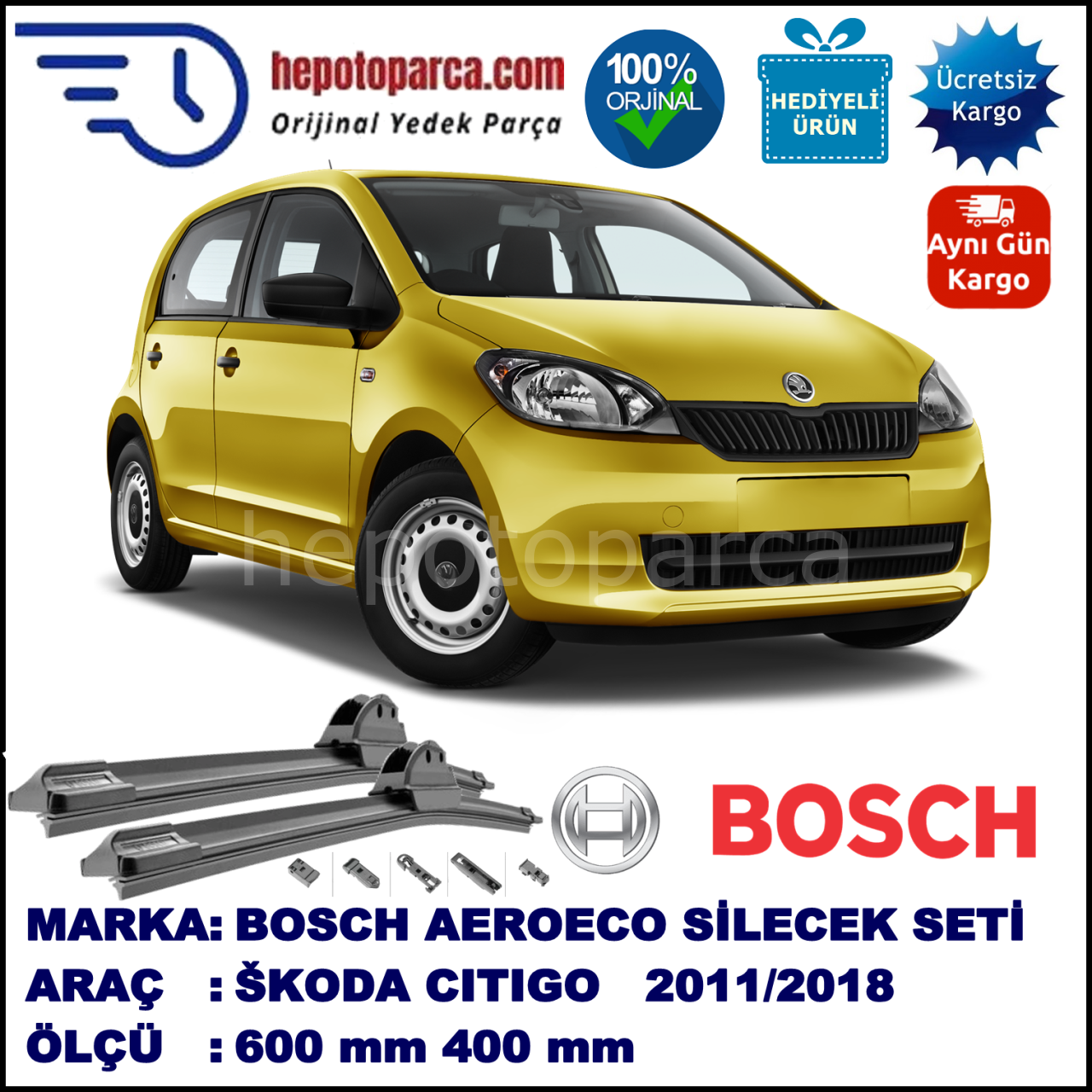 SKODA Citigo  10.2011-..., 600 / 400 mm. BOSCH AEROECO Aparatlı Muz Silecek