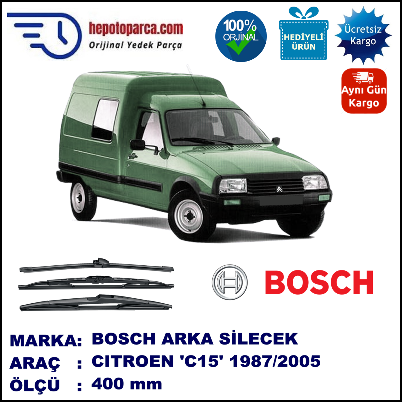 CITROEN C 15  400 mm 07.1987-12.2005 BOSCH Arka Silecek