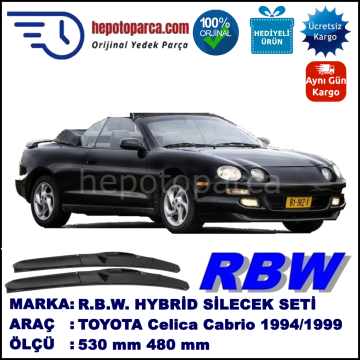 TOYOTA Celica Cabrio [T20] 08.94-05.99 530 / 480 mm. RBW Hybrid Silecek Seti. U Kanca Uyumlu Hibrit