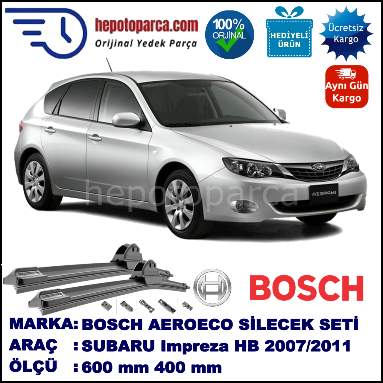 SUBARU Impreza  [G12/G22] 06.2007-12.2011, 600 / 400 mm. BOSCH AEROECO Aparatlı Muz Silecek