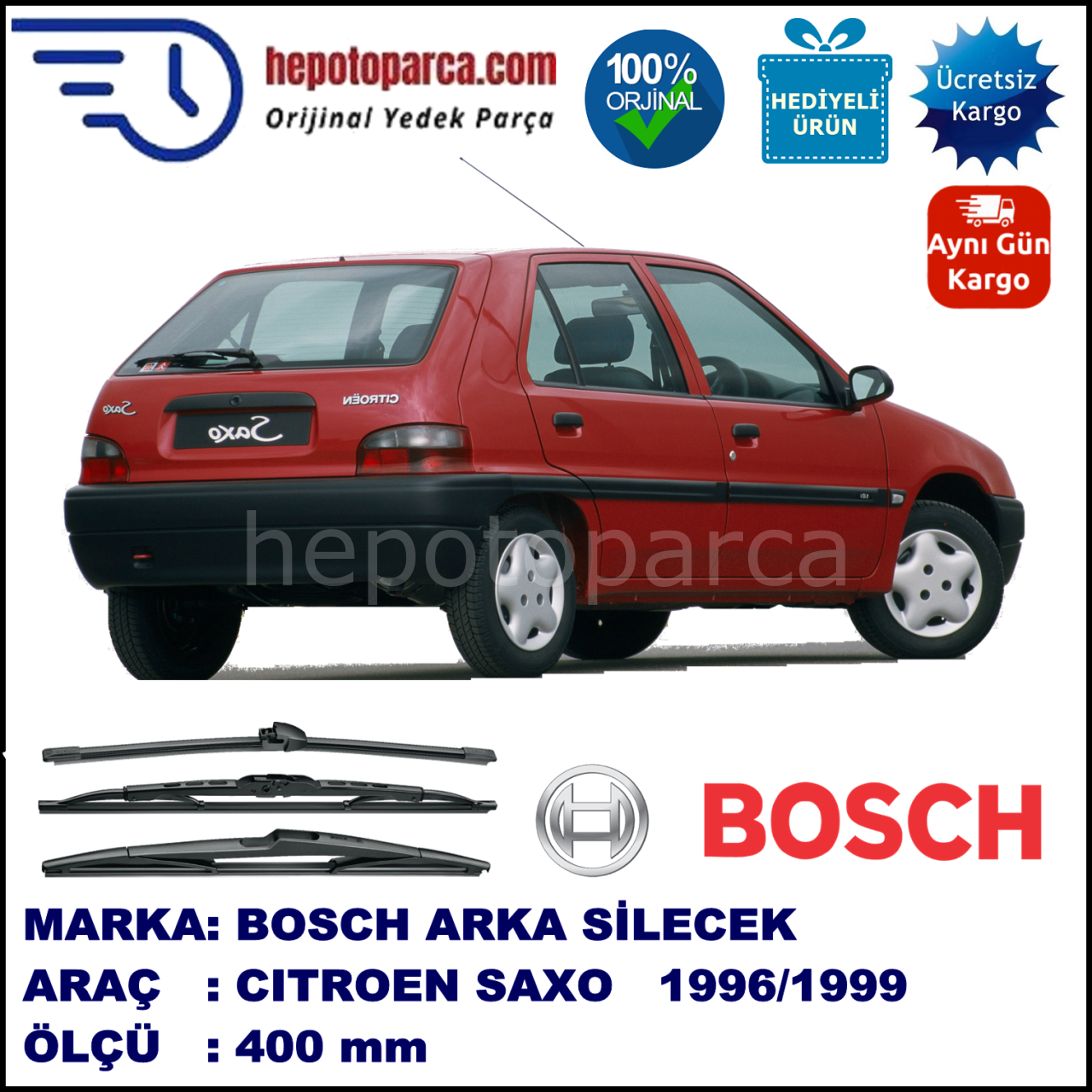 CITROEN Saxo [S8] 400 mm 02.1996-09.1999 BOSCH Arka Silecek