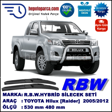 TOYOTA Hilux [Raider] 05.05-... 530 / 480 mm. RBW Hybrid Silecek Seti. U Kanca Uyumlu Hibrit