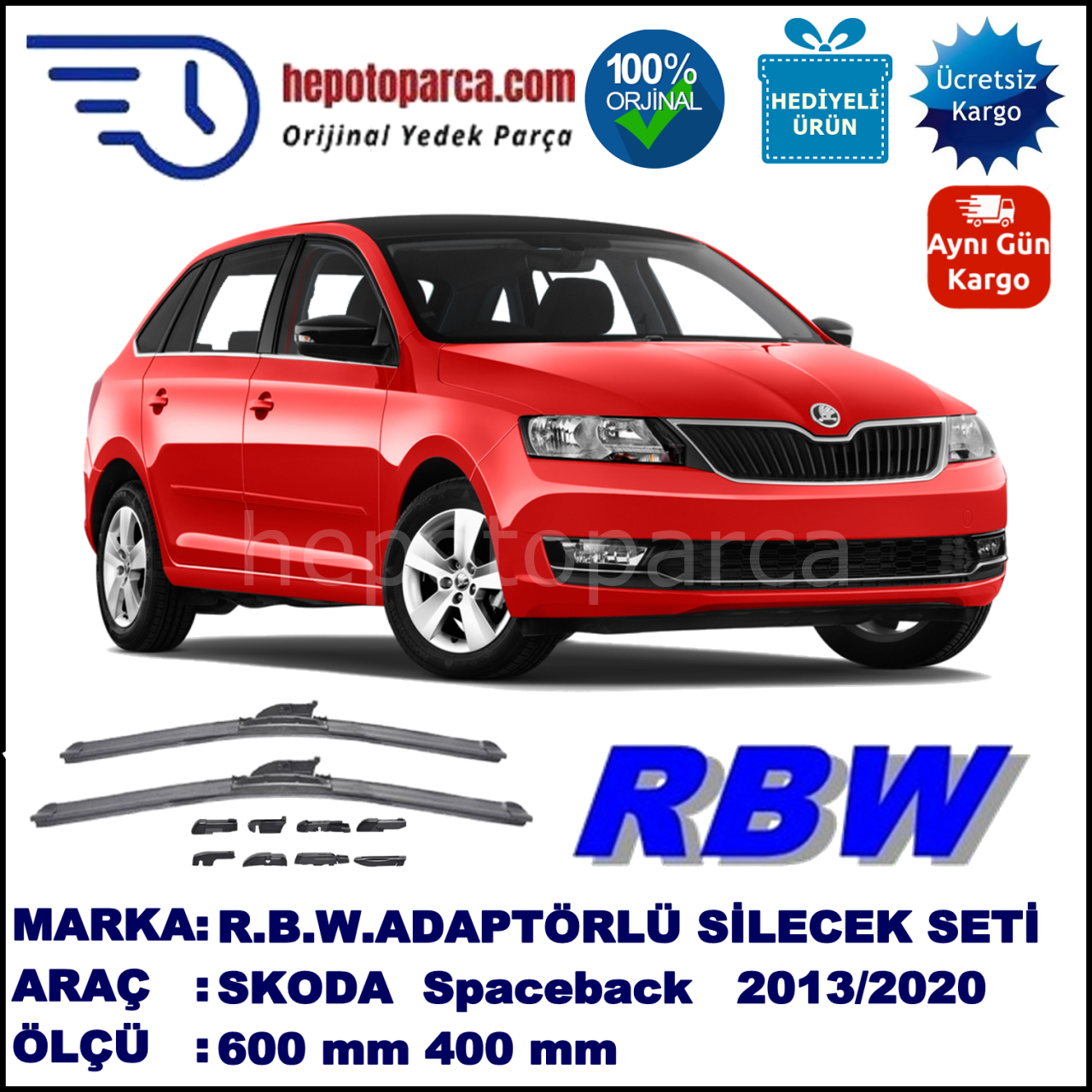 SKODA Rapid Spaceback [NH3] 10.2013-..., 600 / 400 mm.  RBW  ADAPTÖRLÜ MUZ SİLECEK SETİ