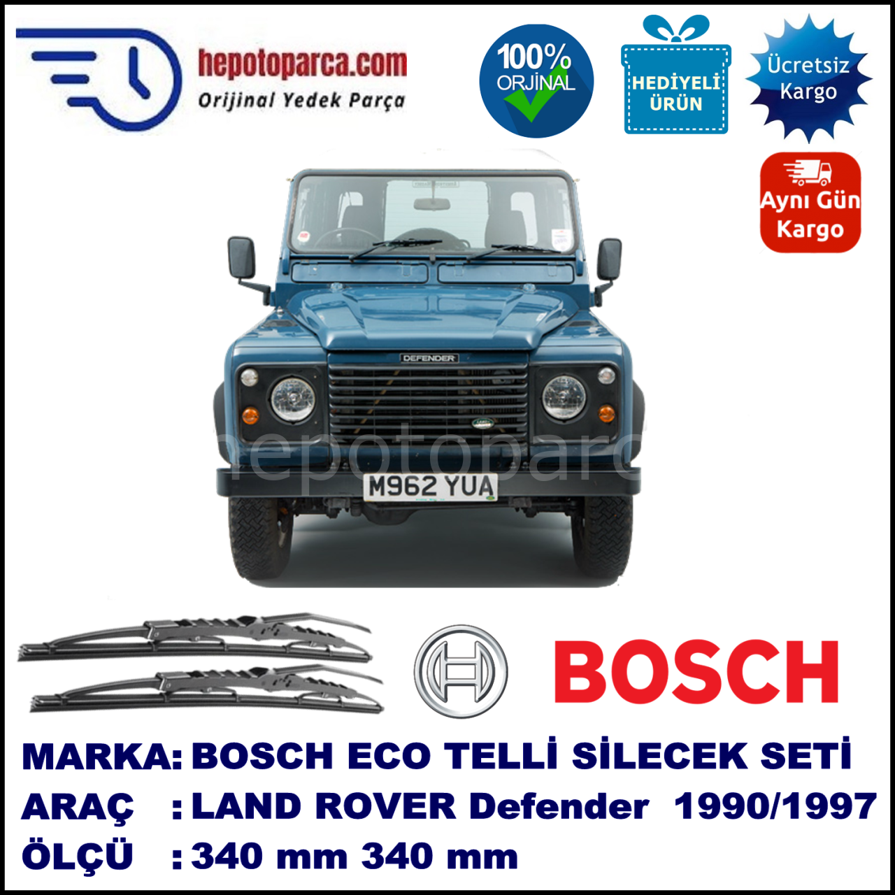LAND ROVER  Defender 110  08.90-... 340 / 340 mm. BOSCH ECO Telli Silecek 2'li Takım
