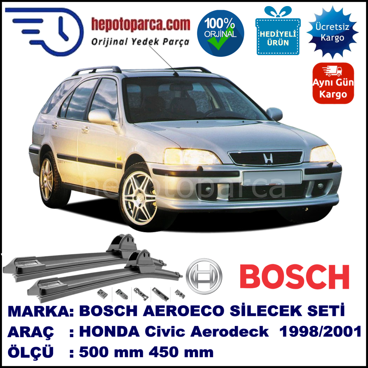 HONDA Civic Aerodeck [MB/MC] 03.1998-02.2001, 500 / 450 mm. BOSCH AEROECO Aparatlı Muz Silecek