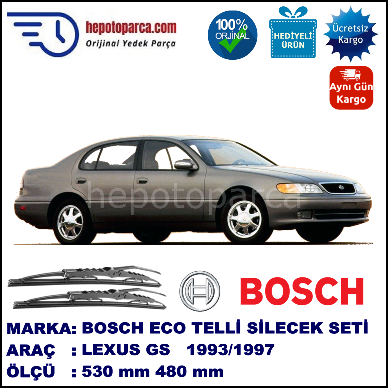 LEXUS GS [S1] 03.93-08.97 530 / 480 mm. BOSCH ECO Telli Silecek 2'li Takım