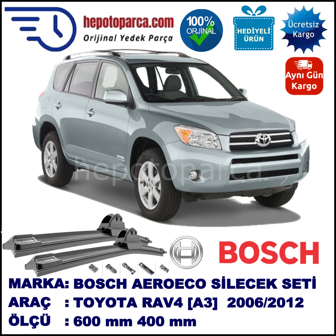 TOYOTA RAV4 [A3] 11.2005-..., 600 / 400 mm. BOSCH AEROECO Aparatlı Muz Silecek