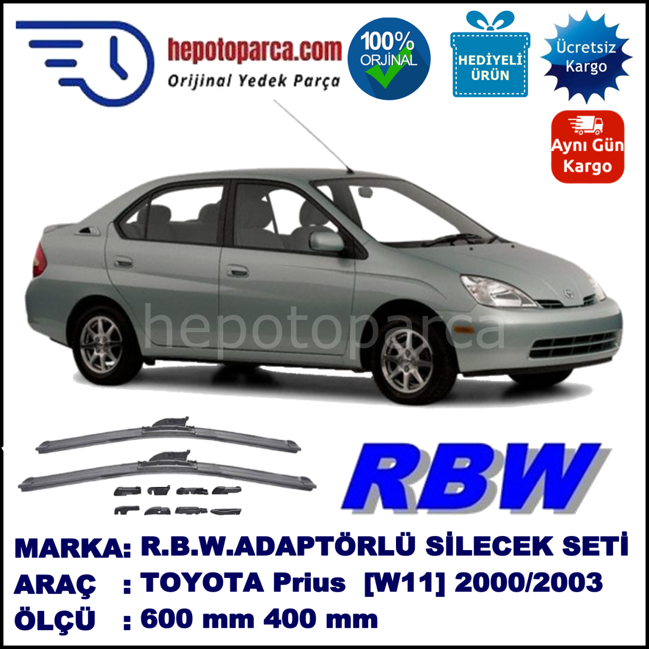 TOYOTA Prius [W11] 09.2000-08.2003, 600 / 400 mm.  RBW  ADAPTÖRLÜ MUZ SİLECEK SETİ