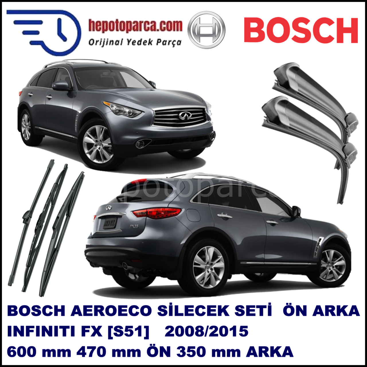 INFINITI FX [S51] 07,2008-,,, Bosch Aeroeco Ön ve Arka Silecek Takımı
