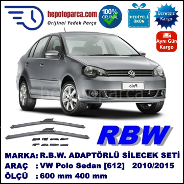 VW Polo Sedan [612] 09.2010-..., 600 / 400 mm.  RBW  ADAPTÖRLÜ MUZ SİLECEK SETİ
