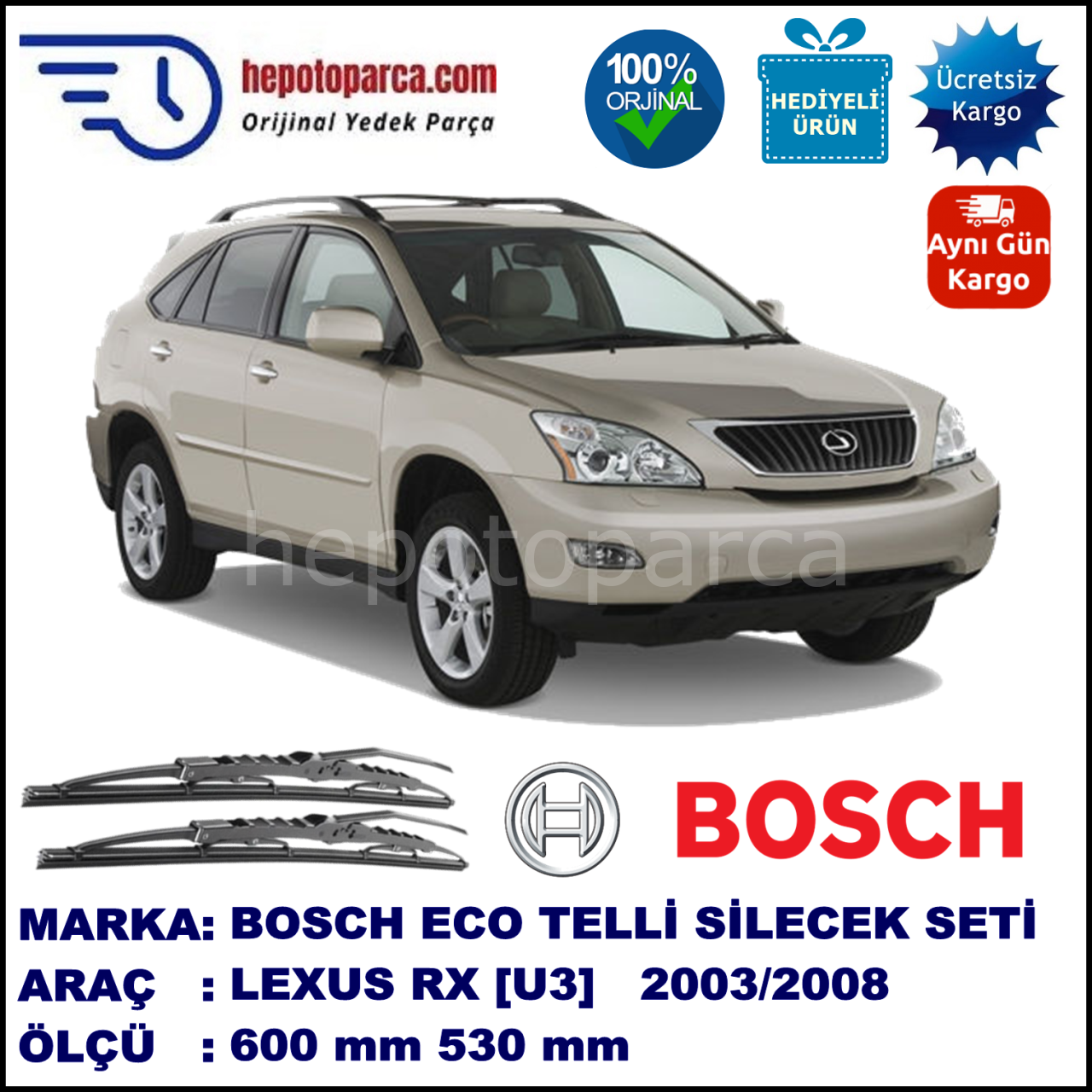 LEXUS RX [U1] 01.98-02.03 600 / 530 mm. BOSCH ECO Telli Silecek 2'li Takım