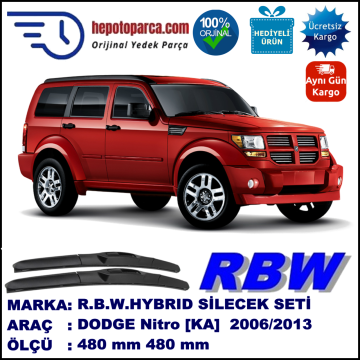 DODGE Nitro [KA] 09.06-... 480 / 480 mm. RBW Hybrid Silecek Seti. U Kanca Uyumlu Hibrit