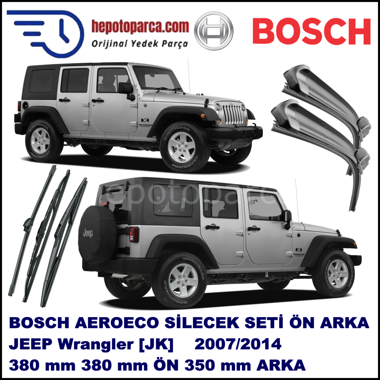 JEEP Wrangler [JK] 01,2007-,,, Bosch Aeroeco Ön ve Arka Silecek Takımı