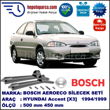 HYUNDAI Accent Hatchback [X3] 07.1994-07.1999, 500 / 450 mm. BOSCH AEROECO Aparatlı Muz Silecek