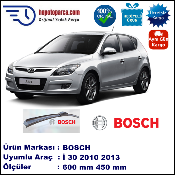 HYUNDAI i30 [FD] 04.2010-01.2013, 600 / 450 mm. BOSCH AEROECO Aparatlı Muz Silecek