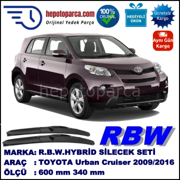 TOYOTA Urban Cruiser [P1] 01.09-... 600 / 340 mm. RBW Hybrid Silecek Seti. U Kanca Uyumlu Hibrit