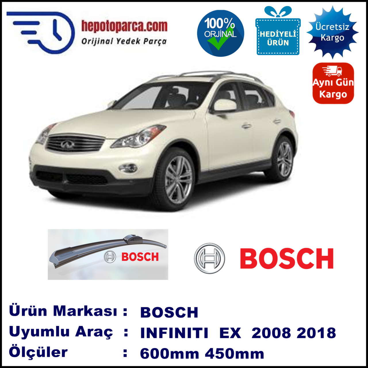 INFINITI EX [J50] 04.2008-..., 600 / 450 mm. BOSCH AEROECO Aparatlı Muz Silecek