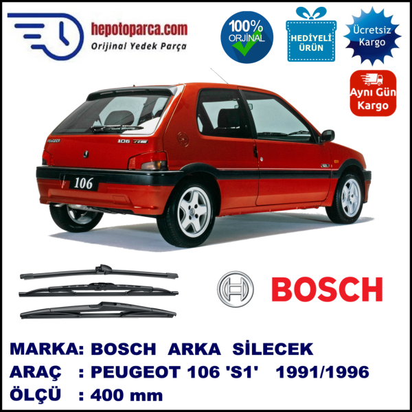 PEUGEOT 106 [S1] 400 mm 09.1991-04.1996 BOSCH Arka Silecek