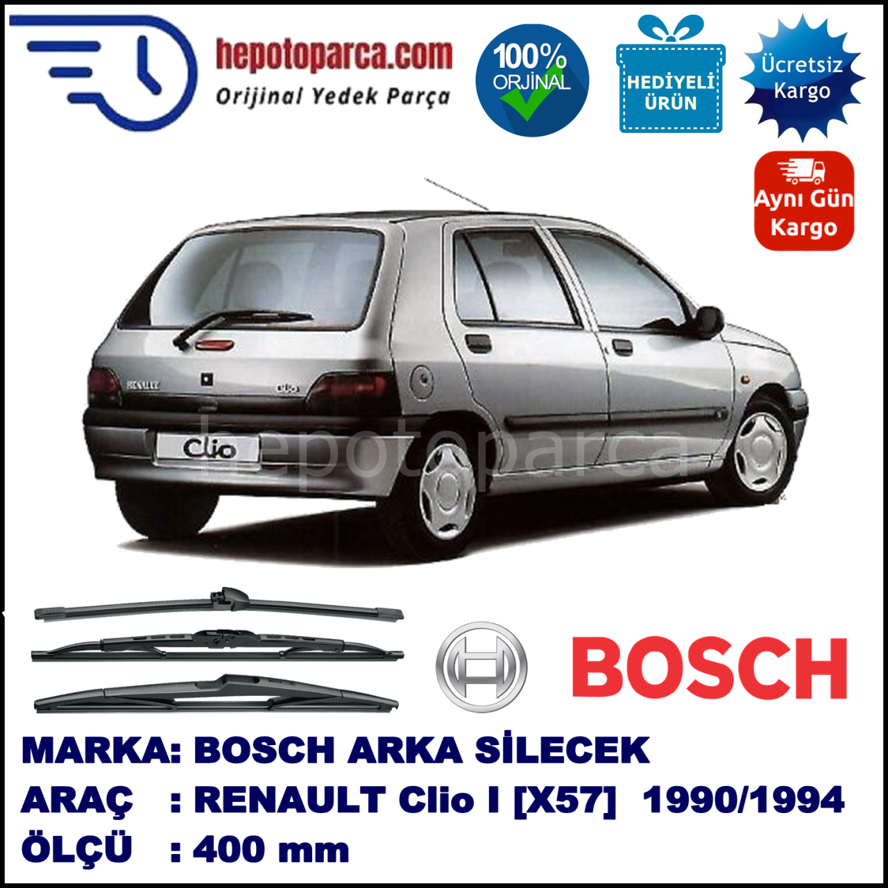 RENAULT Clio I [X57] 400 mm 06.1990-02.1994 BOSCH Arka Silecek