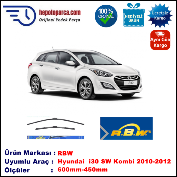 HYUNDAI i30 CW Kombi [FD] 04.2010-09.2012, 600 / 450 mm.  RBW  ADAPTÖRLÜ MUZ SİLECEK SETİ