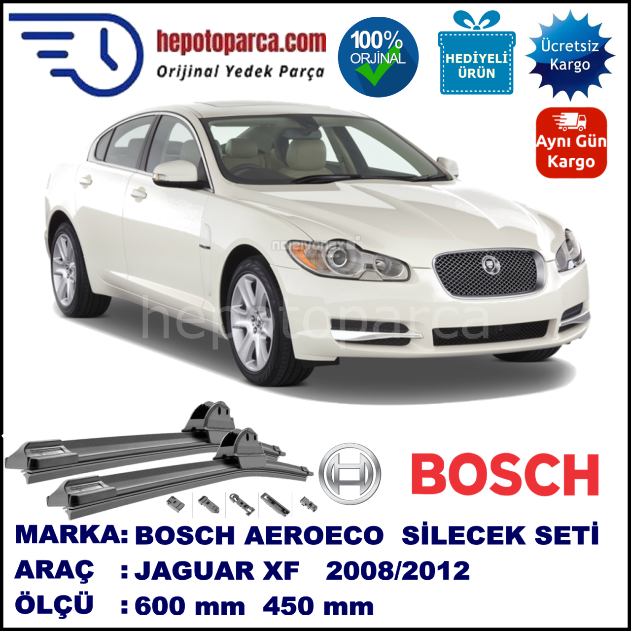 JAGUAR XF  03.2008-..., 600 / 450 mm. BOSCH AEROECO Aparatlı Muz Silecek