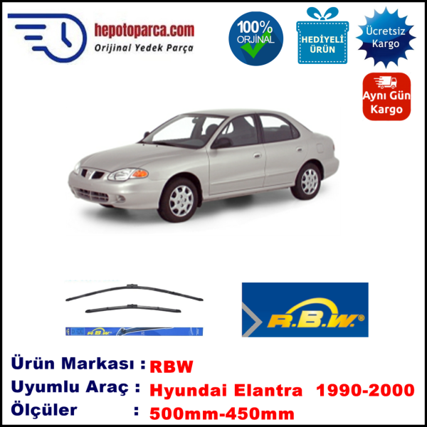 HYUNDAI Elantra Kombi [J2] 05.1995-09.2000, 500 / 450 mm.  RBW  ADAPTÖRLÜ MUZ SİLECEK SETİ