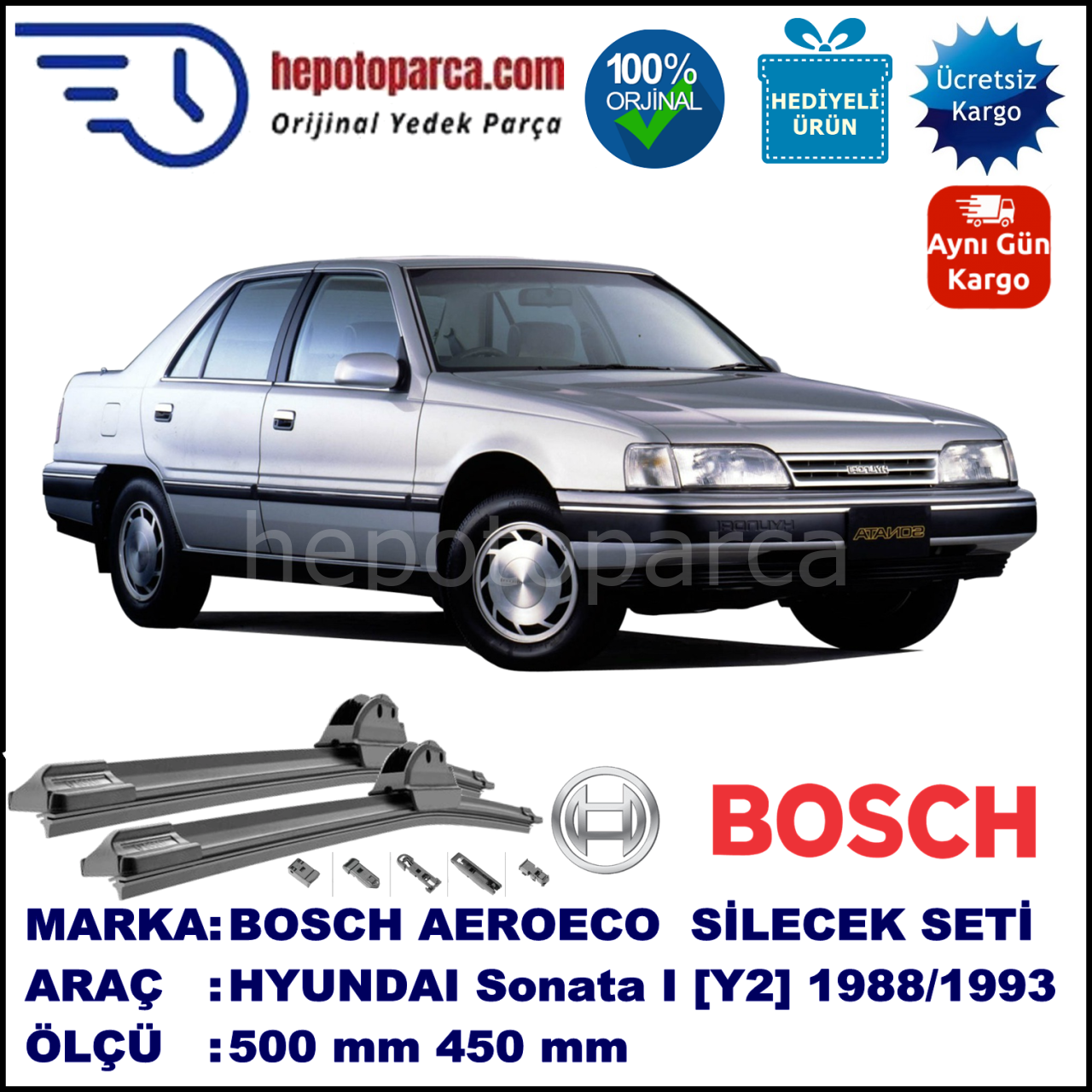 HYUNDAI Sonata I [Y2] 06.1988-06.1993, 500 / 450 mm. BOSCH AEROECO Aparatlı Muz Silecek