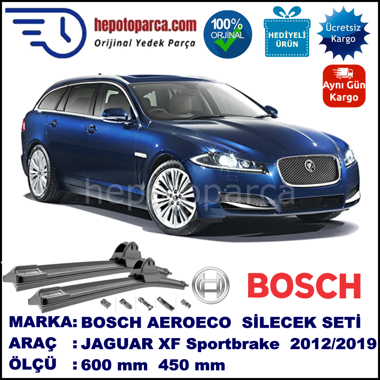 JAGUAR XF Sportbrake  09.2012-..., 600 / 450 mm. BOSCH AEROECO Aparatlı Muz Silecek