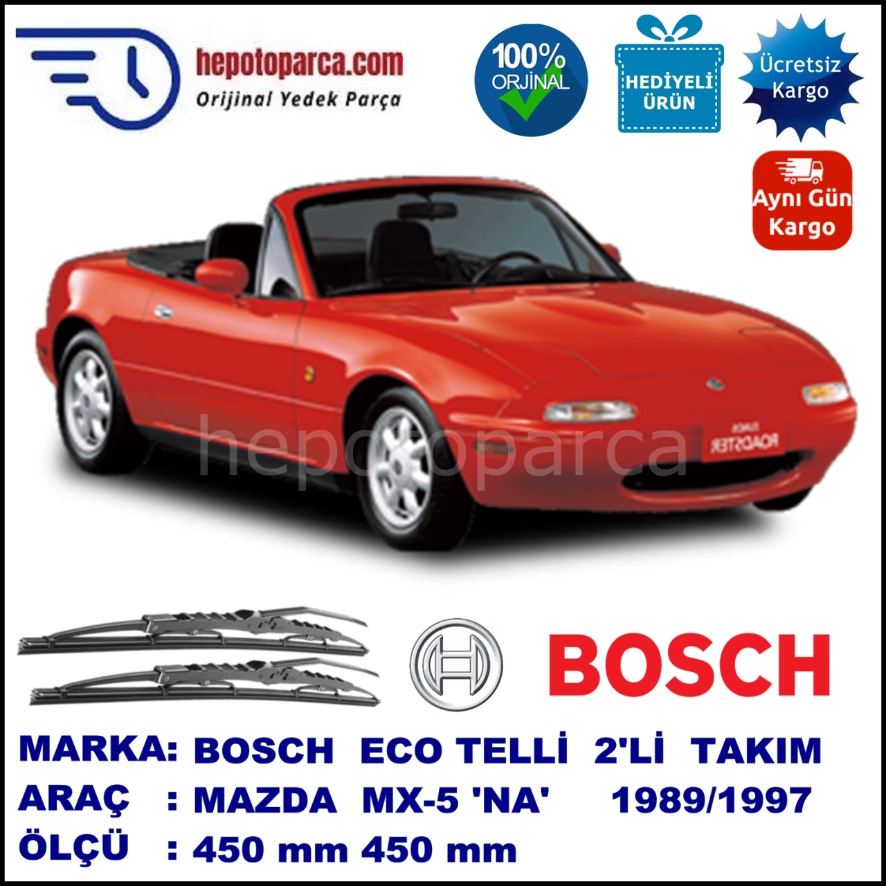MAZDA MX-5 [NA] 08.89-11.97 450 / 450 mm. BOSCH ECO Telli Silecek 2'li Takım