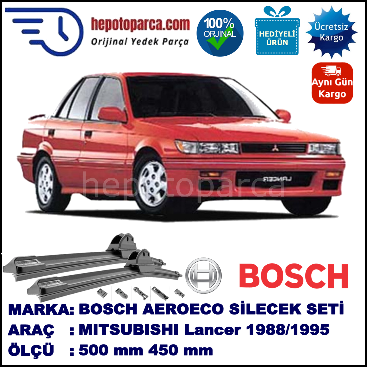 MITSUBISHI Lancer [C6/C7] 04.1988-07.1995, 500 / 450 mm. BOSCH AEROECO Aparatlı Muz Silecek