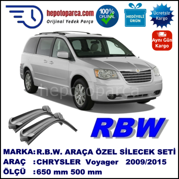 CHRYSLER Grand Voyager [RS] 12.09-... 650 / 500 mm. RBW Muz Silecek Seti  2'li Takım. U Kanca Uyumludur.