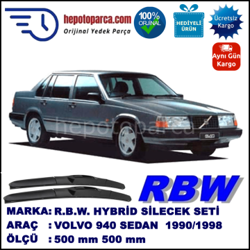 VOLVO 940  09.90-10.98 500 / 500 mm. RBW Hybrid Silecek Seti. U Kanca Uyumlu Hibrit