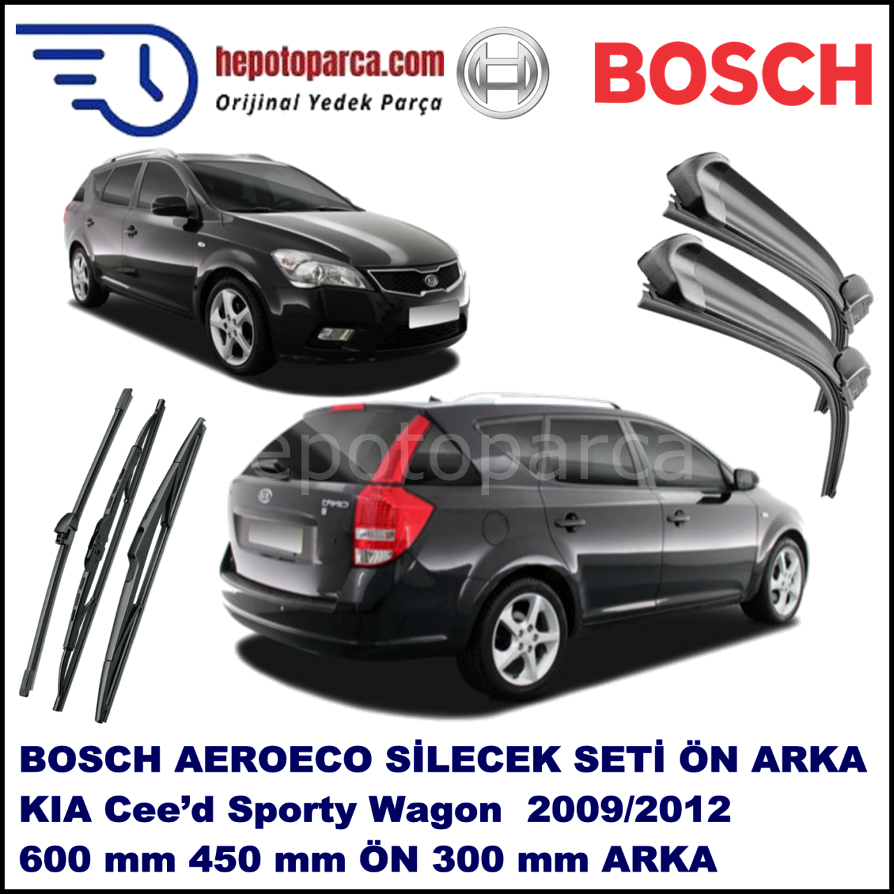 KIA Cee’d Sporty Wagon [ED/FF2] 07,2009-12,2012 Bosch Aeroeco Ön ve Arka Silecek Takımı