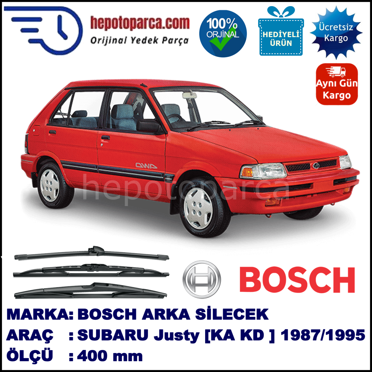SUBARU Justy [KA, KD] 400 mm 05.1987-10.1995 BOSCH Arka Silecek
