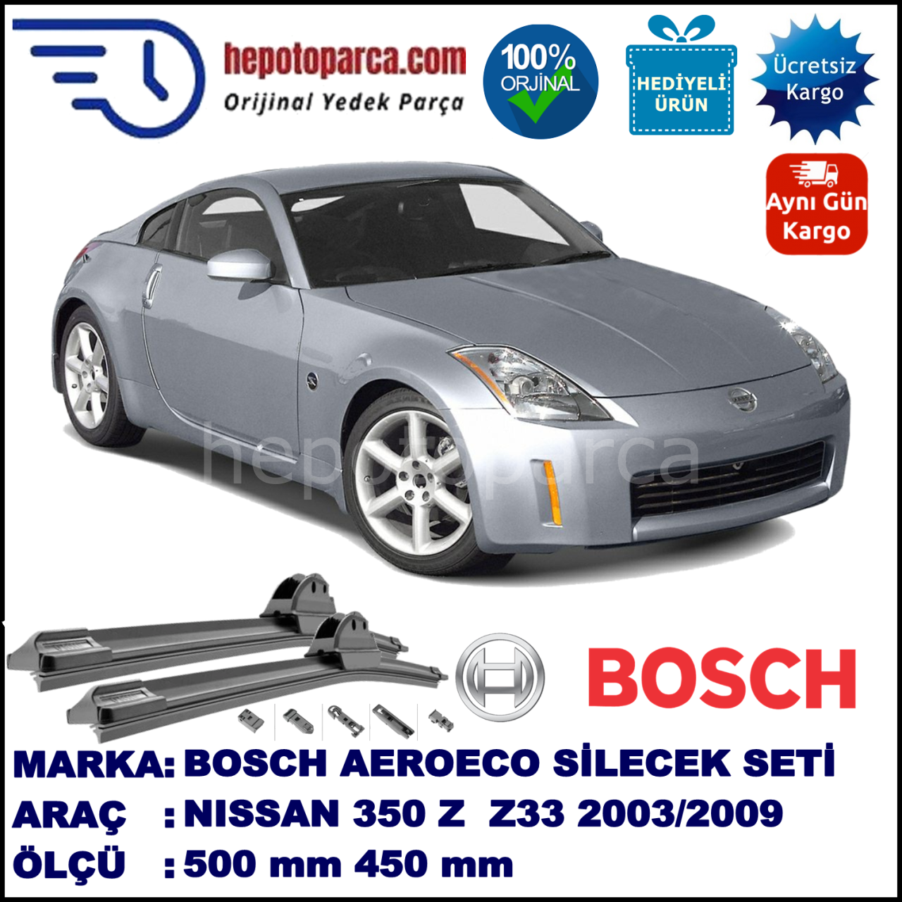 NISSAN 350 Z [Z33] 12.2003-..., 500 / 450 mm. BOSCH AEROECO Aparatlı Muz Silecek