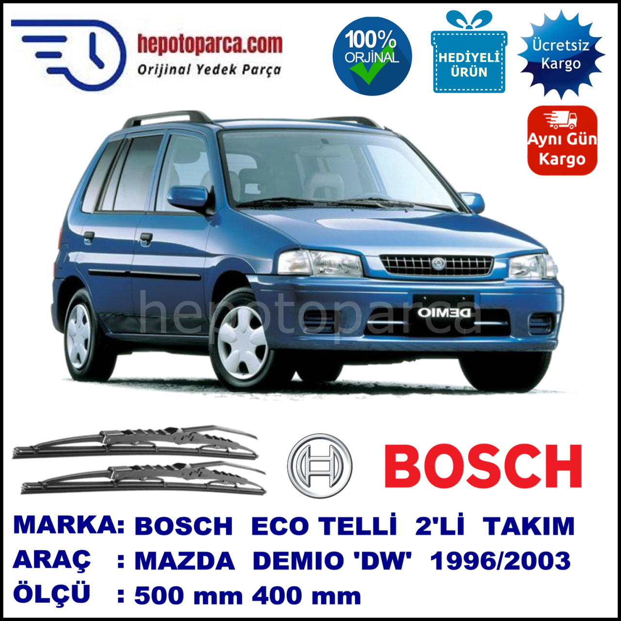MAZDA Demio [DW] 07.96-02.03 500 / 400 mm. BOSCH ECO Telli Silecek 2'li Takım