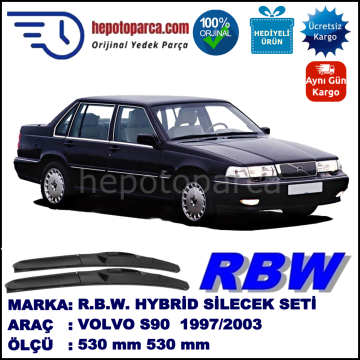 VOLVO S90  01.97-05.98 530 / 530 mm. RBW Hybrid Silecek Seti. U Kanca Uyumlu Hibrit