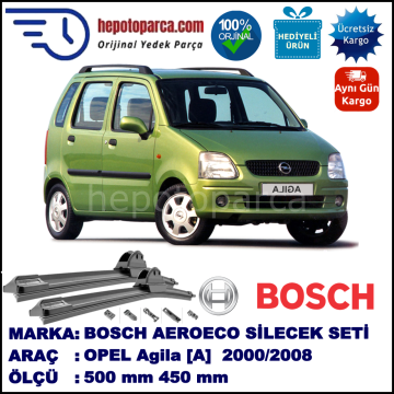 OPEL Agila [A] 06.2000-02.2008, 500 / 450 mm. BOSCH AEROECO Aparatlı Muz Silecek