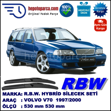 VOLVO V70 I  01.97-03.00 530 / 530 mm. RBW Hybrid Silecek Seti. U Kanca Uyumlu Hibrit