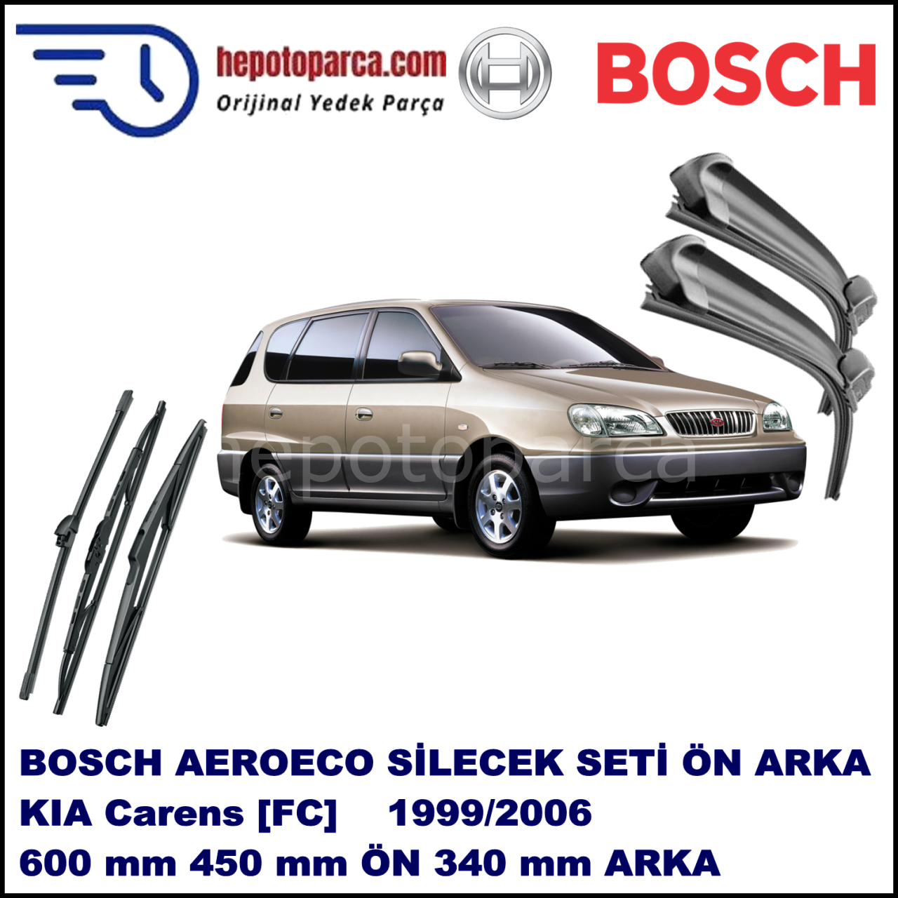 KIA Carens [FC] 04,1999-12,2006 Bosch Aeroeco Ön ve Arka Silecek Takımı