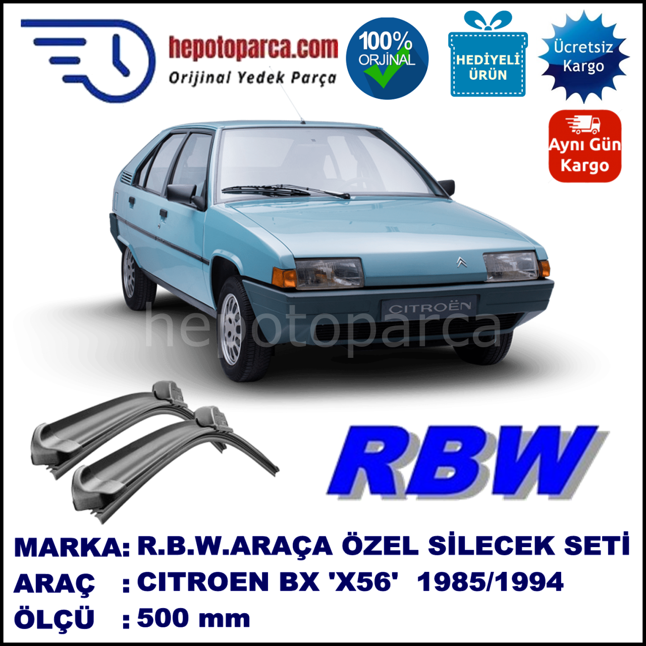 CITROEN BX [X56] 07.85-12.94 500 /  mm. RBW Muz Silecek U Kanca Uyumludur.