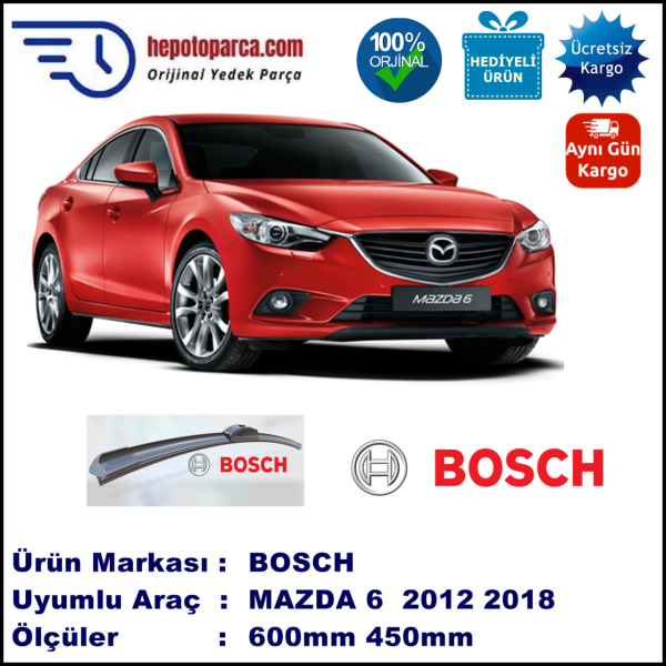 MAZDA 6 [GJ] 10.2012-..., 600 / 450 mm. BOSCH AEROECO Aparatlı Muz Silecek