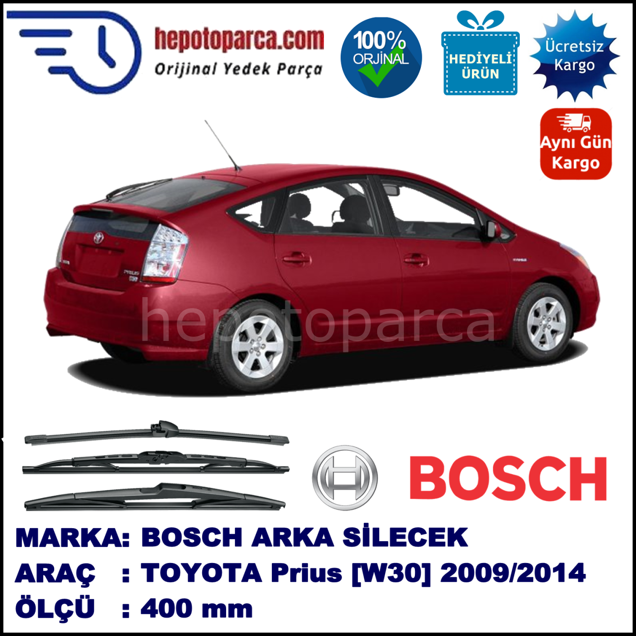 TOYOTA Prius [W30,W35] 400 mm 04.2009-... BOSCH Arka Silecek