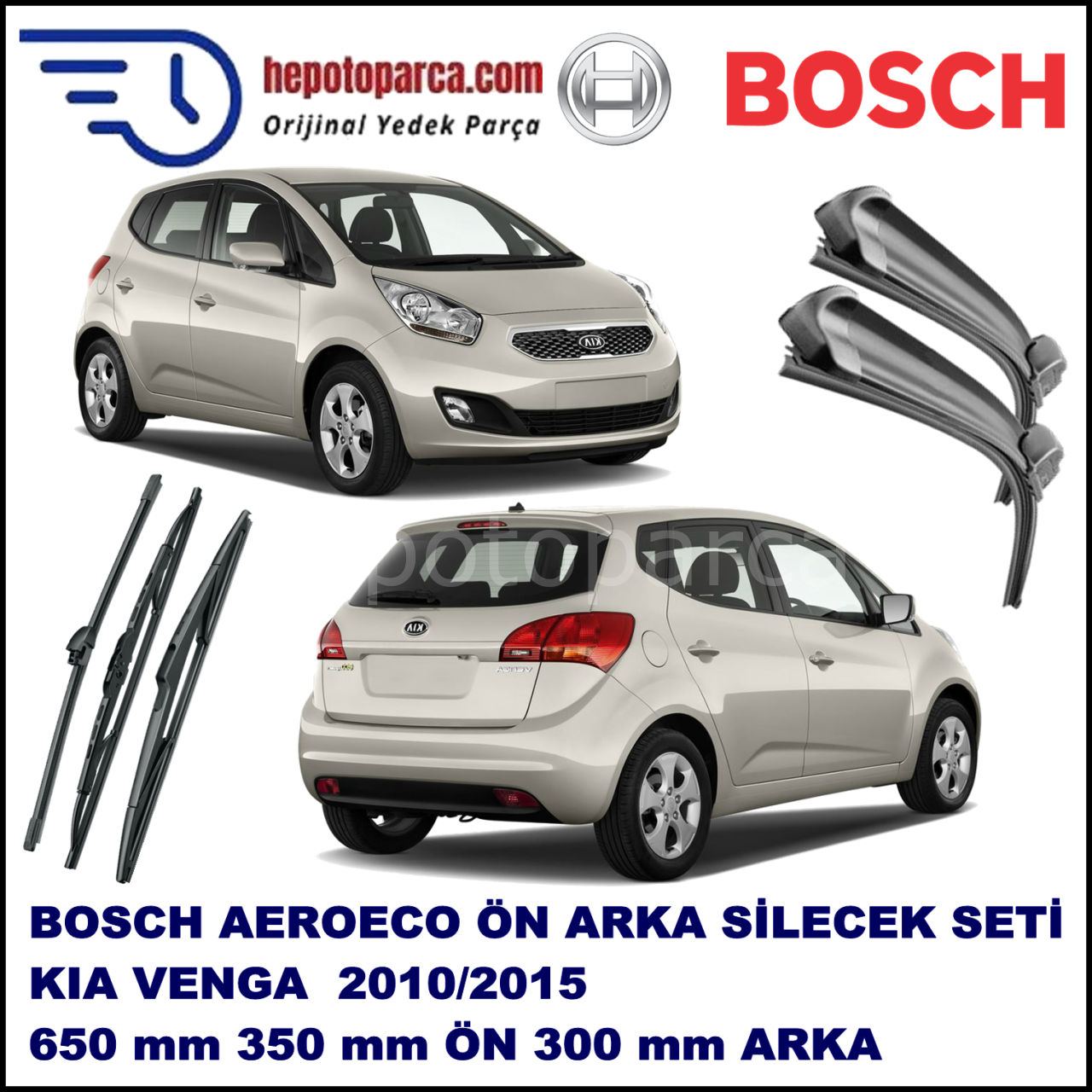KIA Venga  12,2009-,,, Bosch Aeroeco Ön ve Arka Silecek Takımı