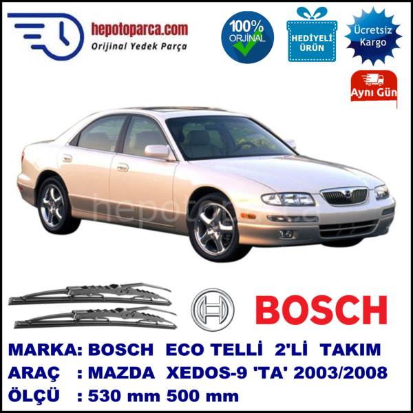 MAZDA Xedos-9 [TA] 07.93-11.02 530 / 500 mm. BOSCH ECO Telli Silecek 2'li Takım