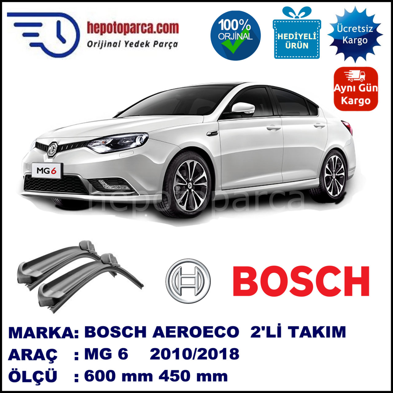 MG MG 6  11.2010->..., 600 / 450 mm. BOSCH AEROECO Aparatlı Muz Silecek