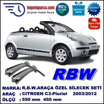 CITROEN C3-Pluriel [A42] 05.03-10.12 550 / 450 mm. RBW Muz Silecek Seti  2'li Takım. U Kanca Uyumludur.