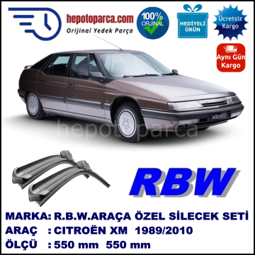 CITROEN XM [Y3, Y4] 05.89-10.10 550 / 550 mm. RBW Muz Silecek Seti  2'li Takım. U Kanca Uyumludur.