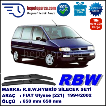 FIAT Ulysse [121..] 09.94-09.02 650 / 500 mm. RBW Hybrid Silecek Seti. U Kanca Uyumlu Hibrit
