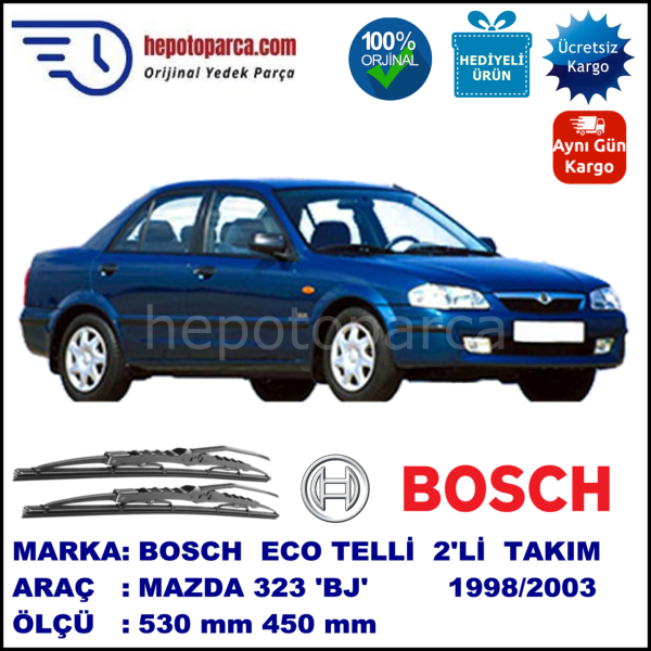 MAZDA 323 [BJ] 05.98-09.03 530 / 450 mm. BOSCH ECO Telli Silecek 2'li Takım